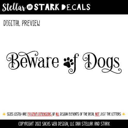 Ornamental Beware of Dogs Front Door Vinyl Decal/Sticker