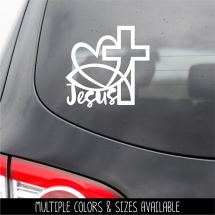 Jesus Fish Heart Cross Vinyl Decal/Sticker