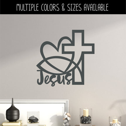 Jesus Fish Heart Cross Vinyl Decal/Sticker