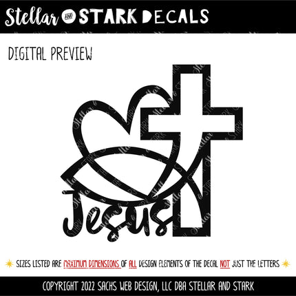 Jesus Fish Heart Cross Vinyl Decal/Sticker