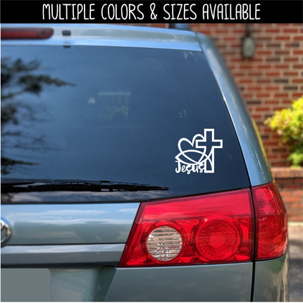 Jesus Fish Heart Cross Vinyl Decal/Sticker