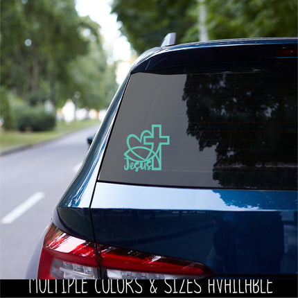 Jesus Fish Heart Cross Vinyl Decal/Sticker