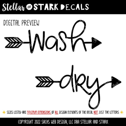 Wash & Dry Arrow Vinyl Decal/Sticker Set