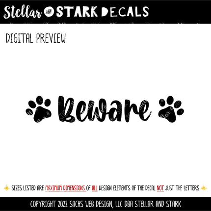 Beware with Paws Front Door Vinyl Decal/Sticker
