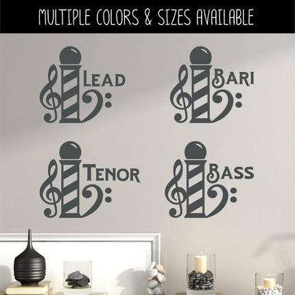 Barbershop Pole Music with Voice Part Vinyl Decal/Sticker