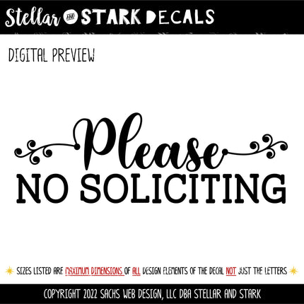 Scroll Vine Please No Soliciting Vinyl Decal/Sticker