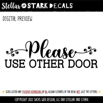 Scroll Vine Please Use Other Door Vinyl Decal/Sticker
