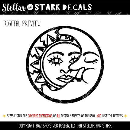 Outline Sun and Moon Vinyl Decal/Sticker