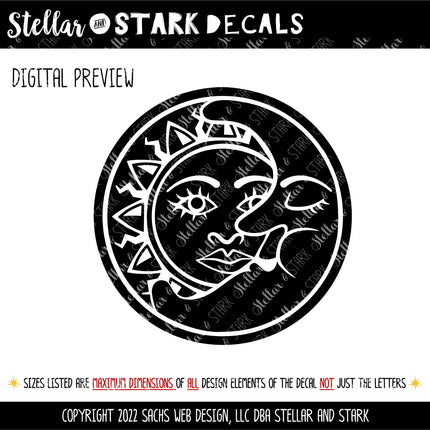 Solid Sun and Moon Vinyl Decal/Sticker