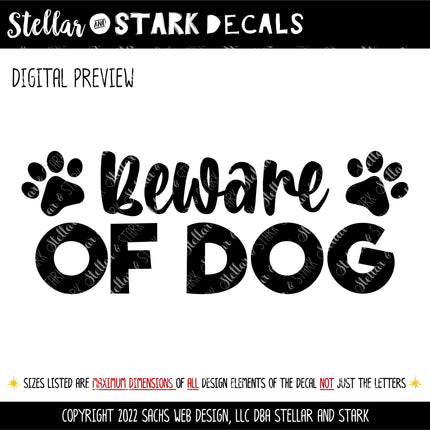 Beware of Dog Front Door Vinyl Decal/Sticker