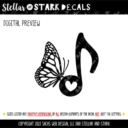 Monarch Butterfly Note Vinyl Decal/Sticker