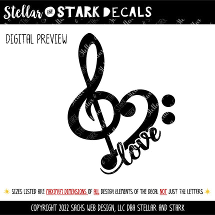 Treble Bass Clef Heart Vinyl Decal/Sticker