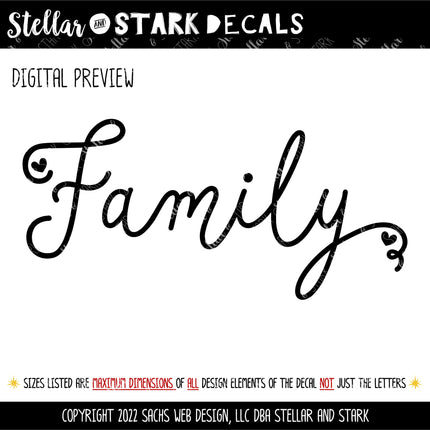 Cursive Family Heart Vinyl Decal/Sticker