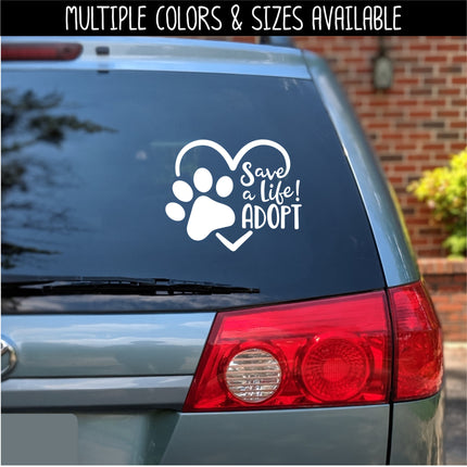 Save A Life Adopt Pet Paw Heart Vinyl Decal/Sticker