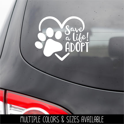 Save A Life Adopt Pet Paw Heart Vinyl Decal/Sticker