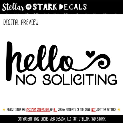 Hello No Soliciting Vinyl Decal/Sticker