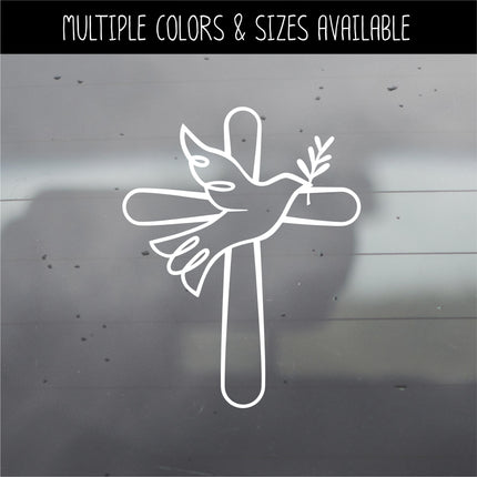 Dove w/Olive Branch & Outline Cross Vinyl Decal/Sticker