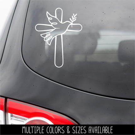 Dove w/Olive Branch & Outline Cross Vinyl Decal/Sticker