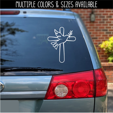 Dove w/Olive Branch & Outline Cross Vinyl Decal/Sticker