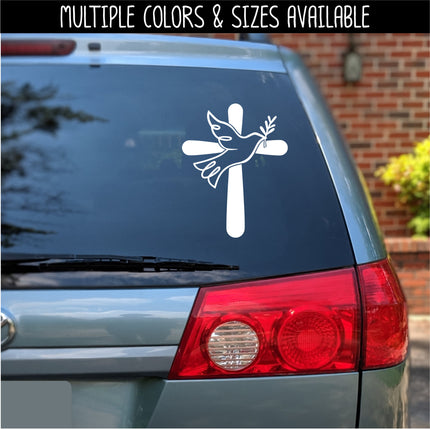 Dove w/Olive Branch & Solid Cross Vinyl Decal/Sticker