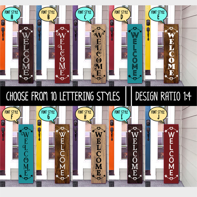 Vertical Hearts Arrows Welcome Vinyl Decal/Sticker