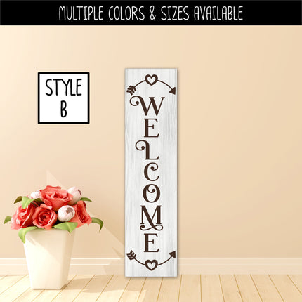Vertical Hearts Arrows Welcome Vinyl Decal/Sticker