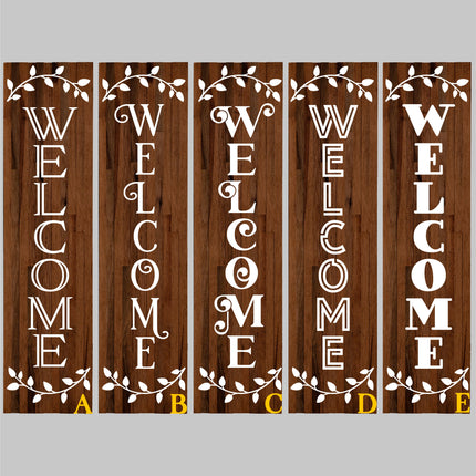 Floral Leaves Vertical Welcome Vinyl Decal/Sticker