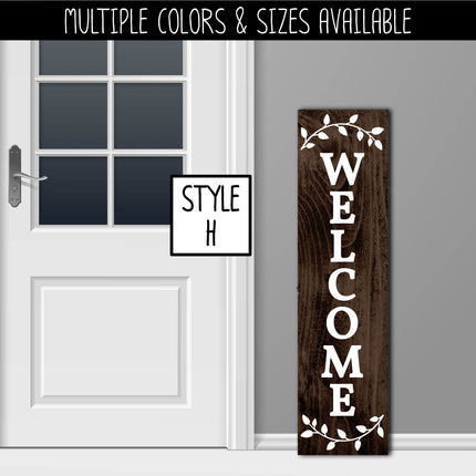 Floral Leaves Vertical Welcome Vinyl Decal/Sticker