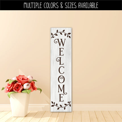 Floral Leaves Vertical Welcome Vinyl Decal/Sticker