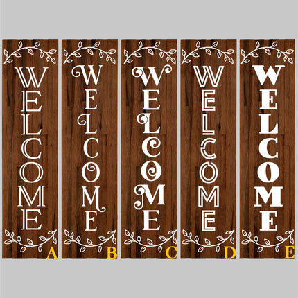 Floral Leaves Outline Vertical Welcome Vinyl Decal/Sticker