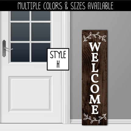 Floral Leaves Outline Vertical Welcome Vinyl Decal/Sticker