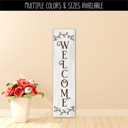 Floral Leaves Outline Vertical Welcome Vinyl Decal/Sticker