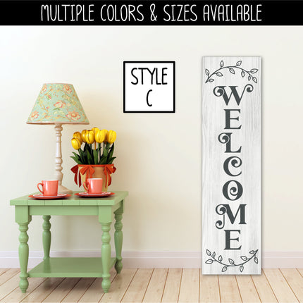 Floral Leaves Outline Vertical Welcome Vinyl Decal/Sticker