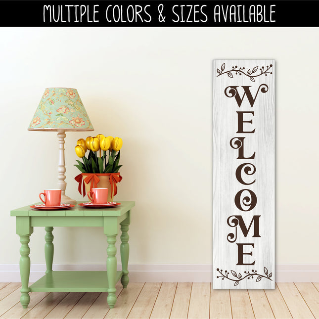Vertical Welcome Leaves Berries Vinyl Decal/Sticker
