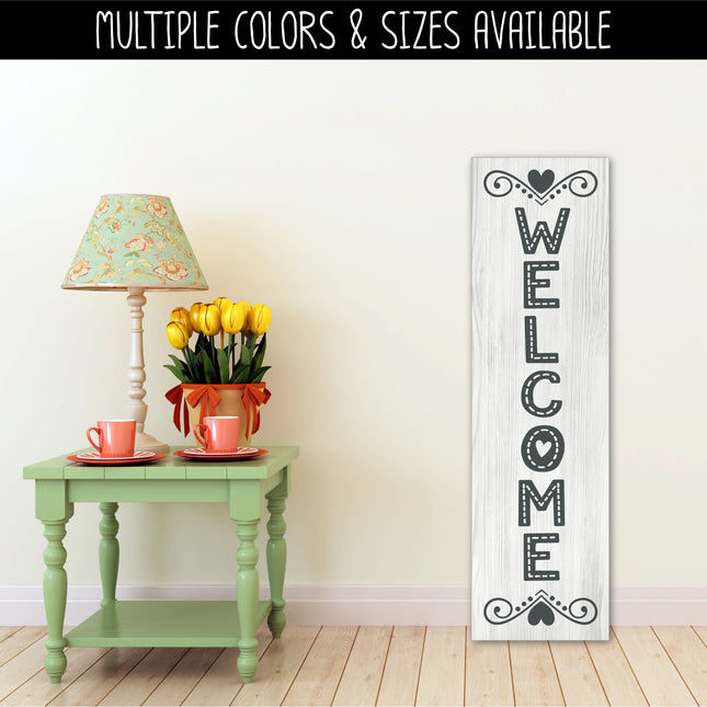Vertical Heart Stitches Welcome Vinyl Decal/Sticker