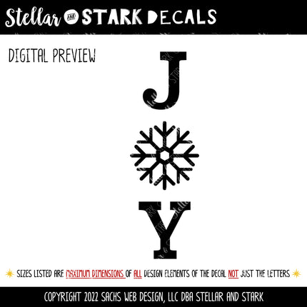 Vertical Joy with White Snowflake Vinyl Decal/Sticker
