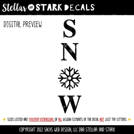 Vertical SNOW with Snowflake Vinyl Decal/Sticker
