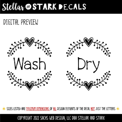 Floral Heart Wash Dry Wreath Vinyl Decal/Sticker Set