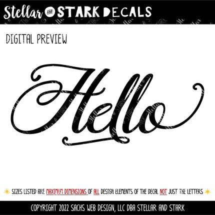 Antique Script Hello Vinyl Decal/Sticker