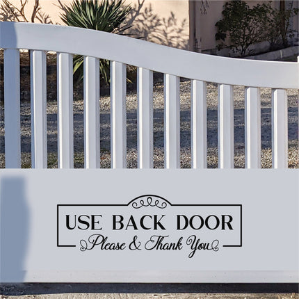 Antique Script Use Back Door Please & Thank You Vinyl Decal/Sticker