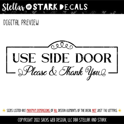 Antique Script Use Side Door Please & Thank You Vinyl Decal/Sticker
