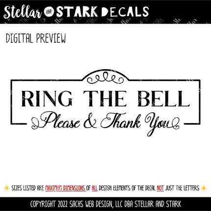 Antique Script Ring the Bell Please & Thank You Vinyl Decal/Sticker