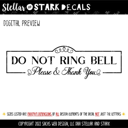 Antique Script Do Not Ring Bell Please & Thank You Vinyl Decal/Sticker