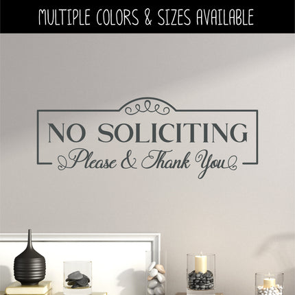 Antique Script No Soliciting Please & Thank You Vinyl Decal/Sticker