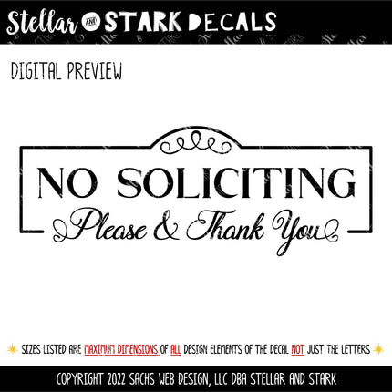 Antique Script No Soliciting Please & Thank You Vinyl Decal/Sticker