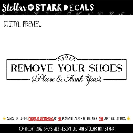 Antique Script Remove Your Shoes Please & Thank You Vinyl Decal/Sticker