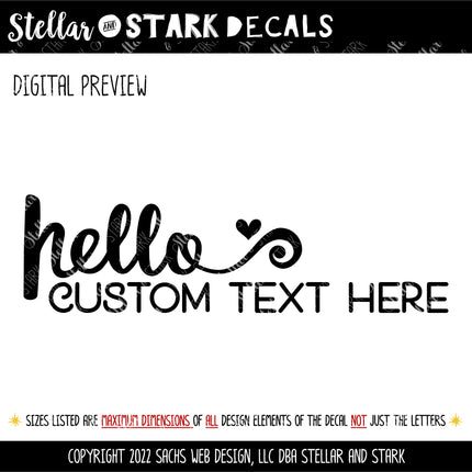 CUSTOM Hello Heart Custom Text Here Vinyl Decal/Sticker