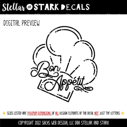 Bon Appetit Chef Hat Vinyl Decal/Sticker
