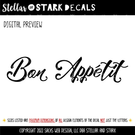Cursive Bon Appetit Vinyl Decal/Sticker