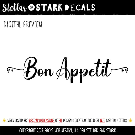 Bon Appetit Cursive Hearts Vinyl Decal/Sticker